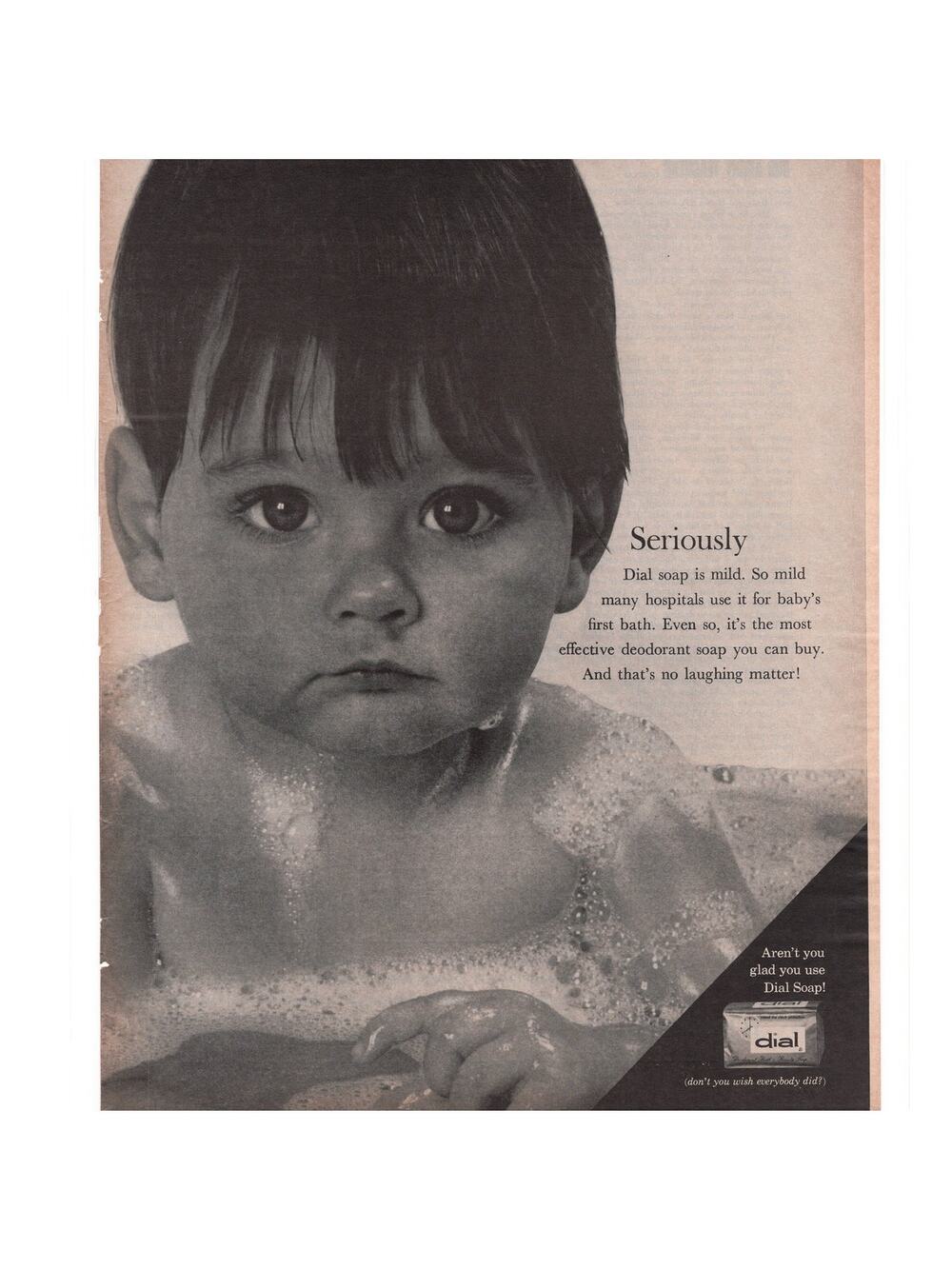 Dial Soap Magazine Advertisement 1968 Vintage Black & White Baby Child Bath Time